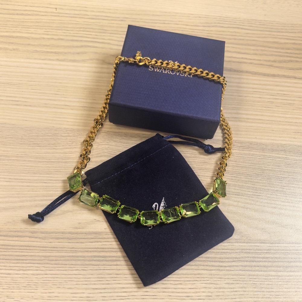 Swarovski Gold Necklace with Green Accents